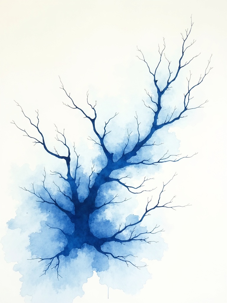 Abstract neural network — cobalt ink on cream
